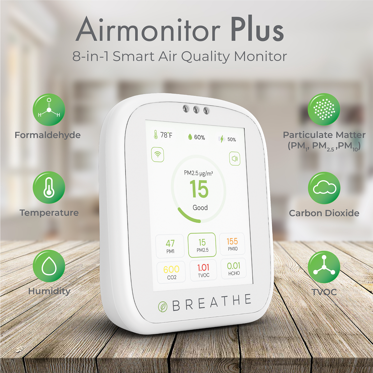 BREATHE Airmonitor Plus Smart Air Quality Monitor
